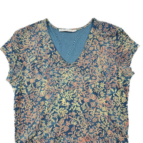 Peruvian Connection Anneliese Maxi Floral Boho Pima Cotton Teal Gold Size M NWOT - Picture 3 of 7